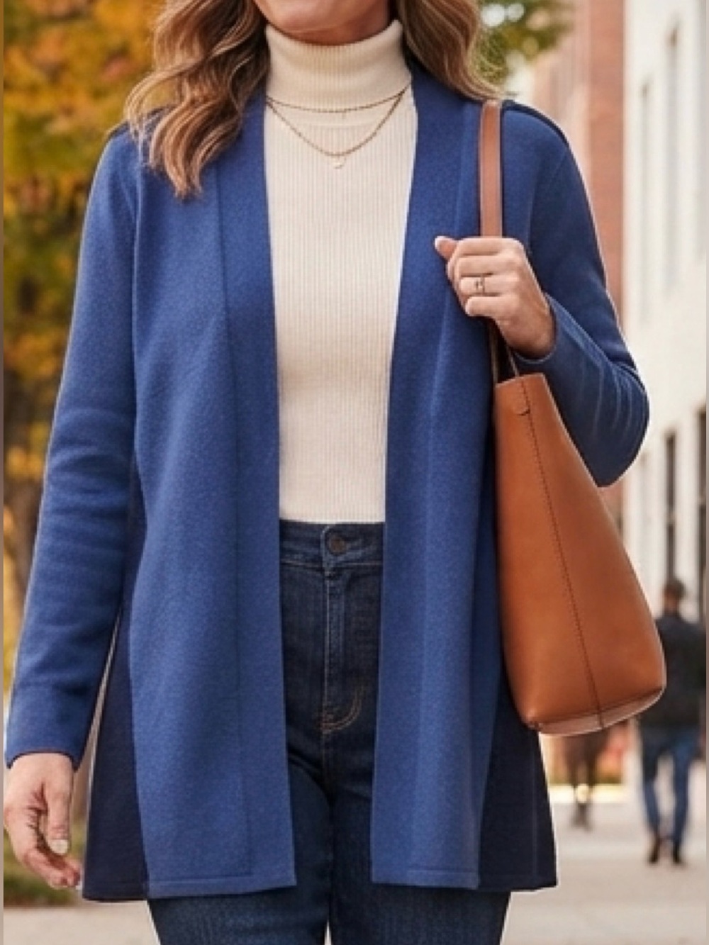 89th + Madison Two-Tone Open Front Long Sleeve Cardigan Blue Medium